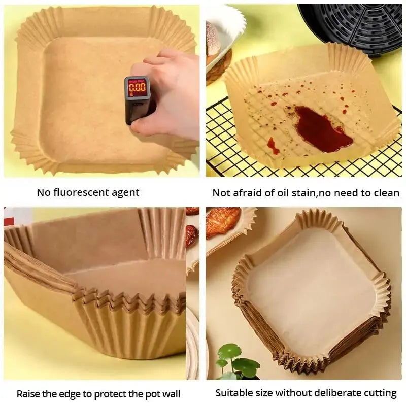 50pcs/set Air Fryer Disposable Paper Parchment Wood Pulp Steamer