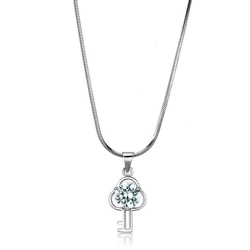 LO4161 - Rhodium Brass Chain Pendant with AAA Grade CZ in Clear