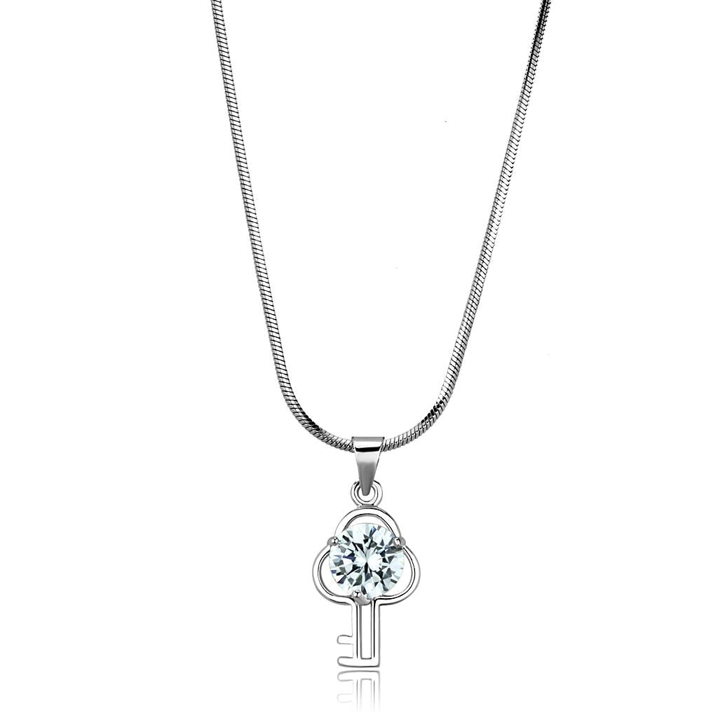 LO4161 - Rhodium Brass Chain Pendant with AAA Grade CZ in Clear