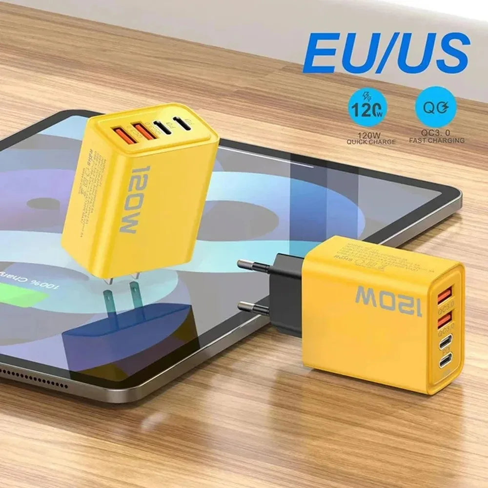 4 Port USB Charger Total 120W Type C Fast Charge Mobile Phone Adapter